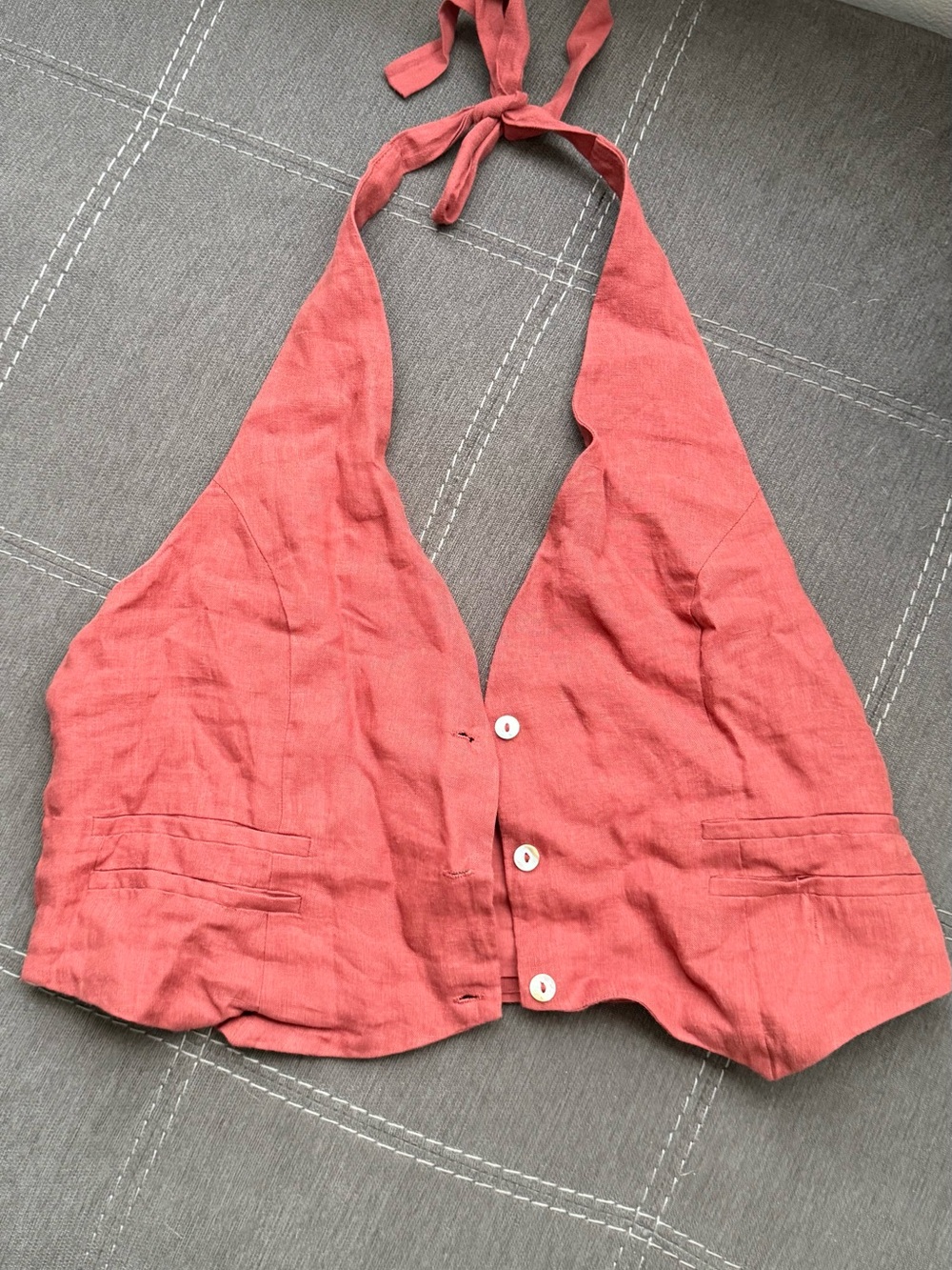 Halter Tie-Back Crop Top in Coral - Women's Summer Vest